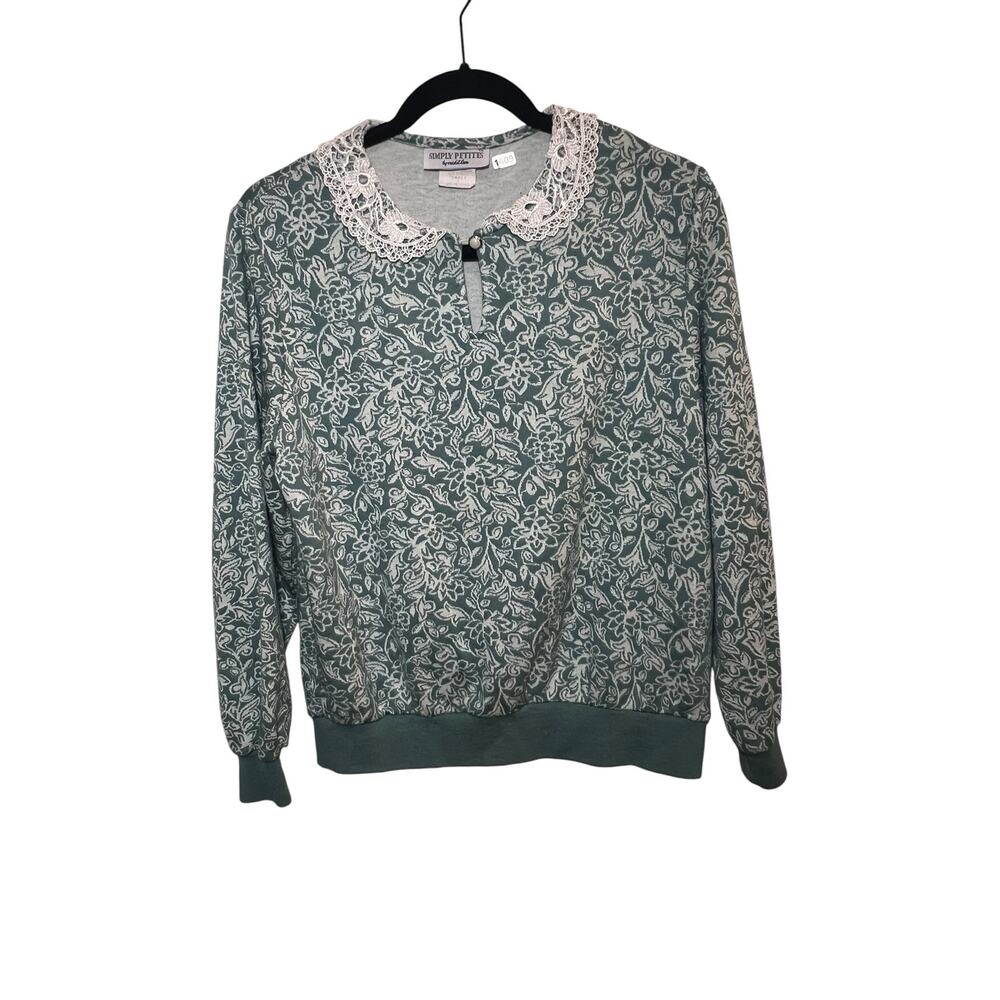 VTG Simply Petites Cricket Lane Women's Floral long-sleeve Peter Pan Collar top - Picture 2 of 6